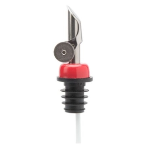 stainless steel pour spout with a red collar - Olive Oil Pour Spouts