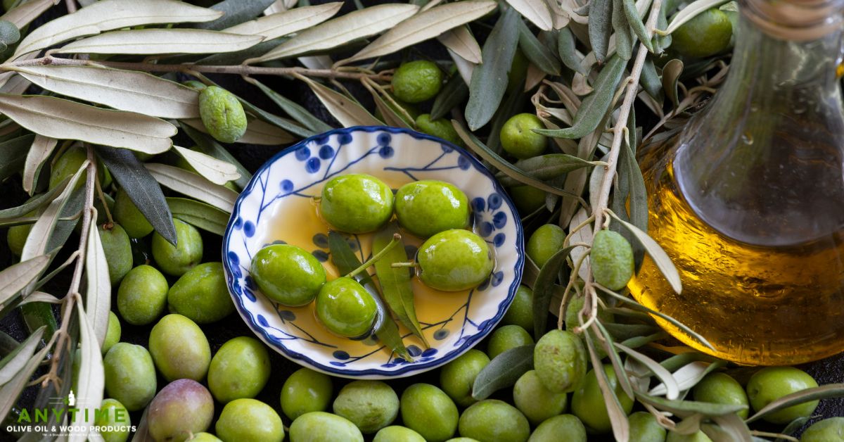 bowl of olives in olive oil - Anytime Olive Oil Products olive oil pour spouts