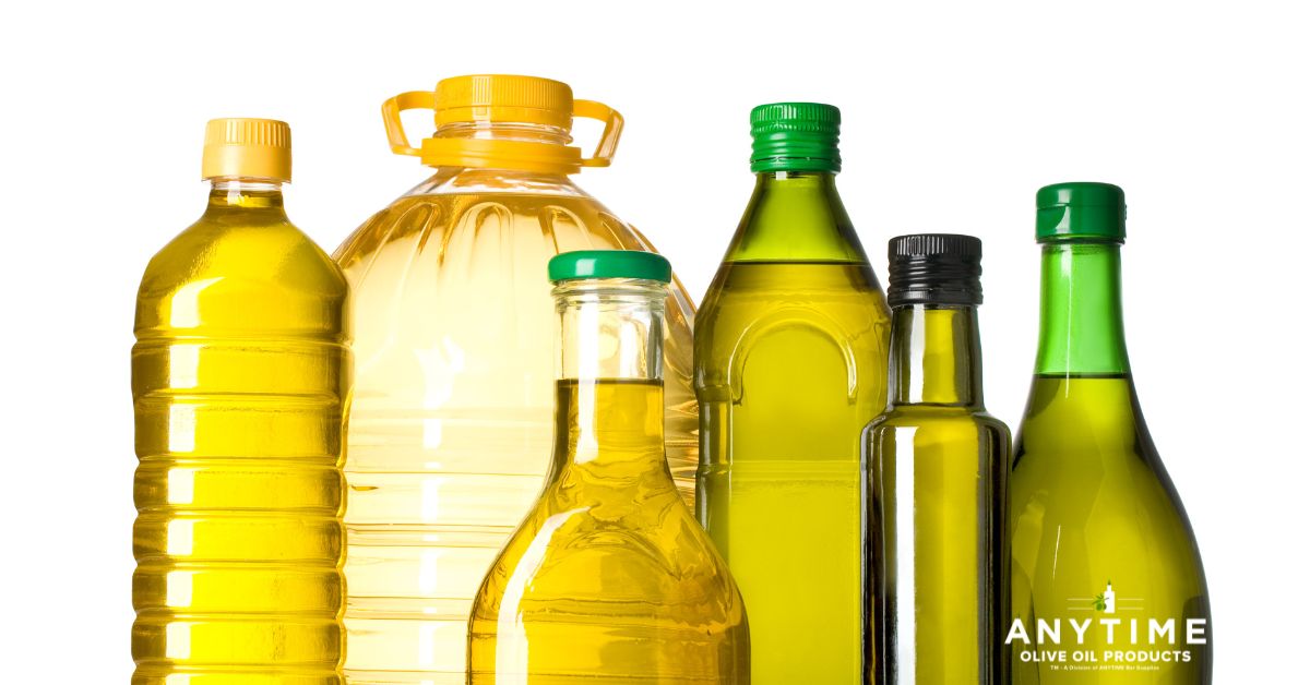 row of oil bottles lined up together - Anytime Olive Oil Products oil pour spouts
