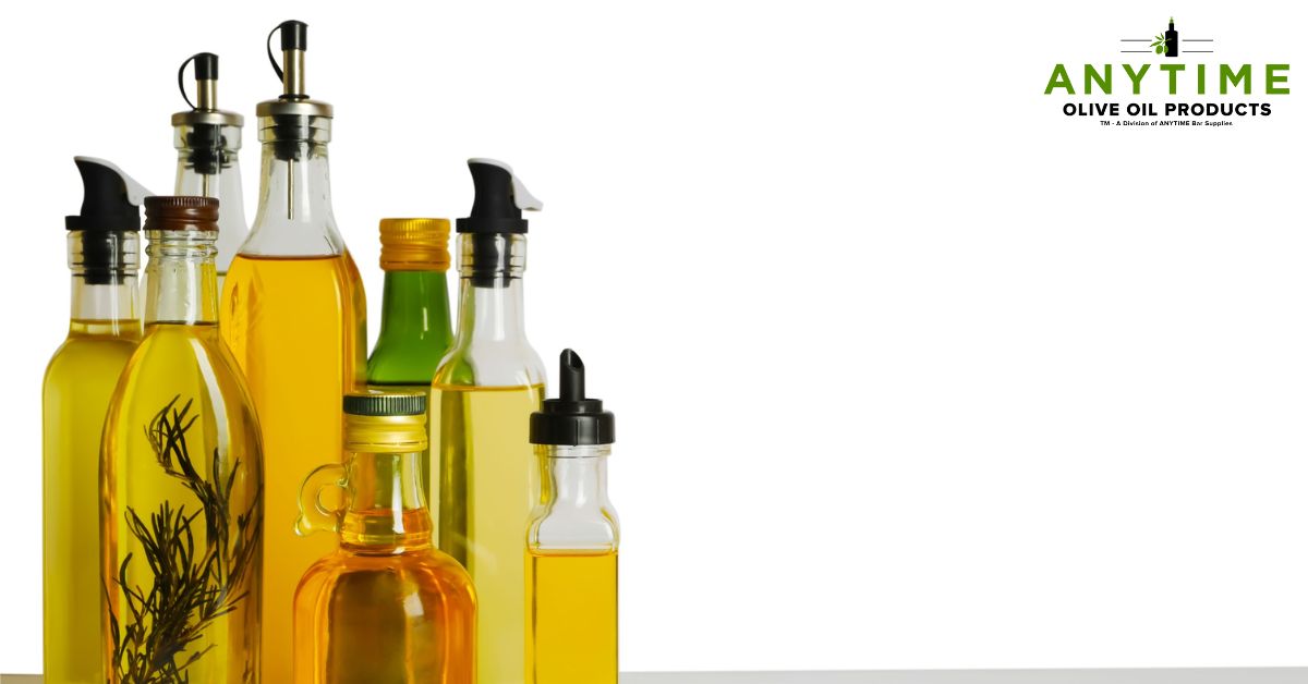 bottles of olive lined up together - Anytime Olive Oil Pour Spouts