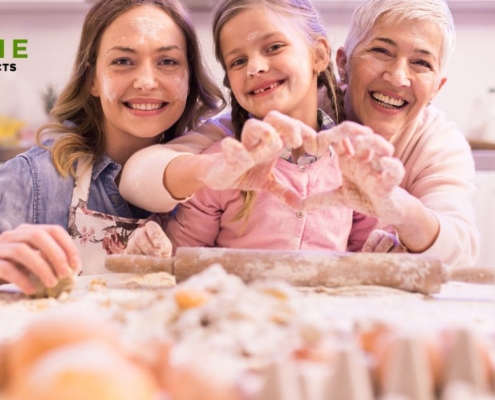family baking together with flour on their heads - Olive Oil Pour Spouts oil spout