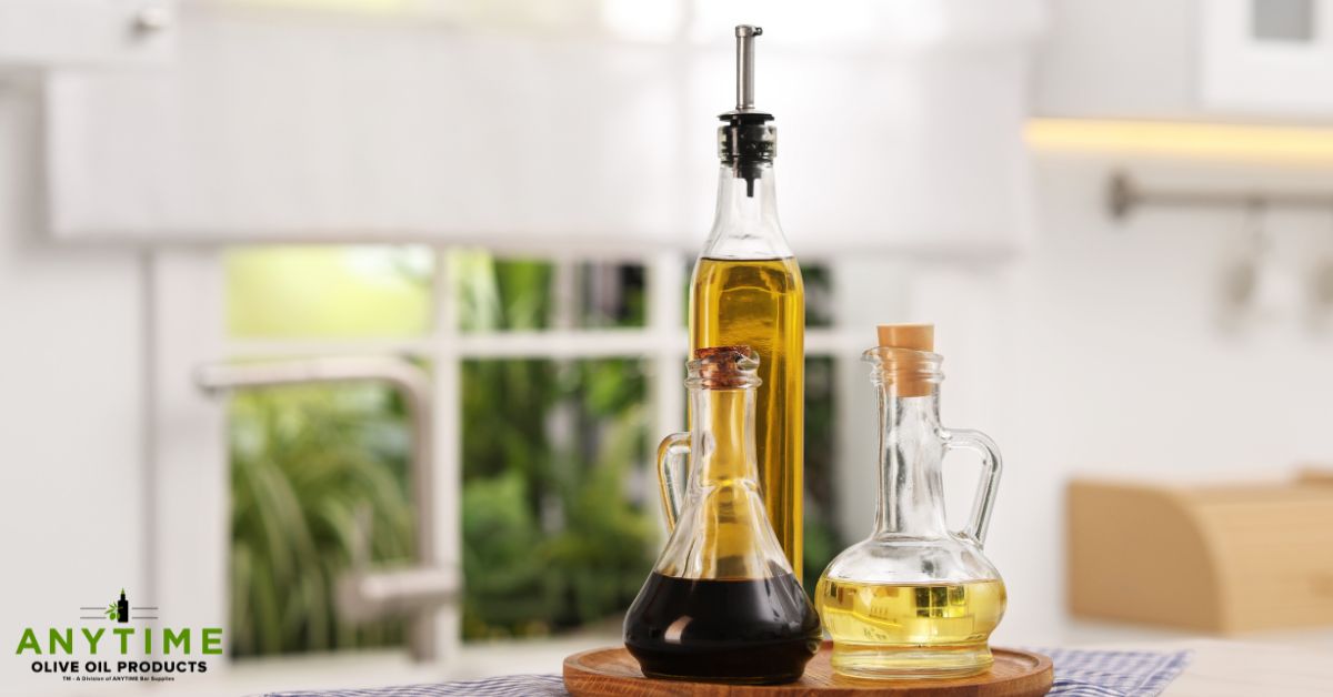 ingredients to make homemade salad dressing in clear glass containers - Olive Oil Pour Spouts