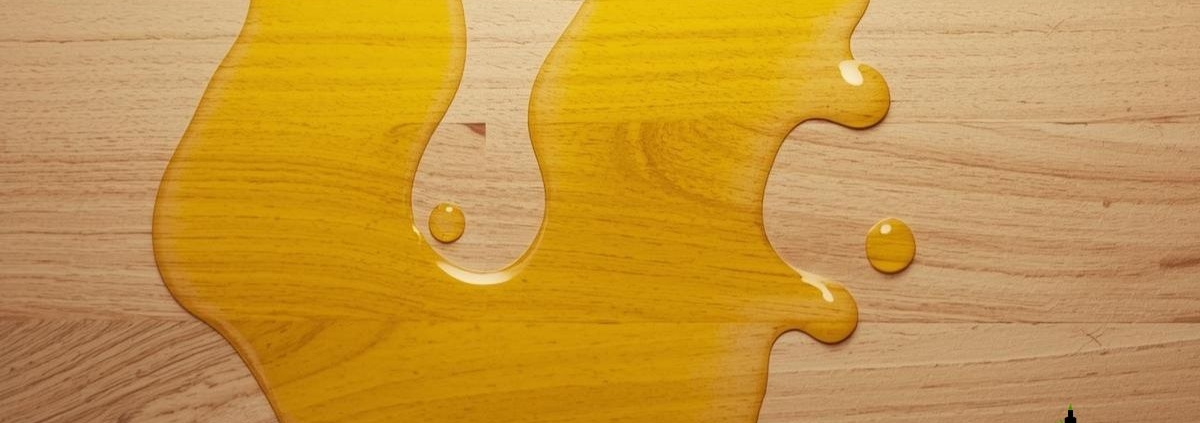 spilled olive oil on a butcher block countertop - Olive Oil pour spout how to keep olive oil fresh