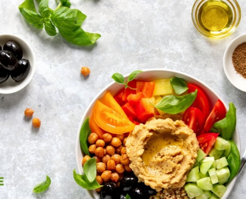 plate with food from the Mediterranean diet - Olive Oil Pour Spouts