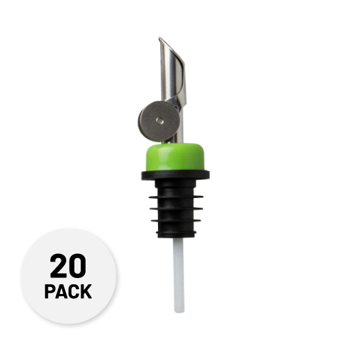 silver pour spout with a green collar - Olive Oil Pour Spout