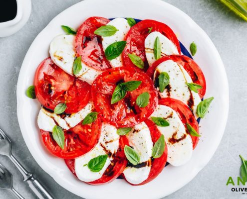 mozzarella and tomato salad with balsamic vinaigrette glaze - Anytime Olive Oil Products mastering flow control